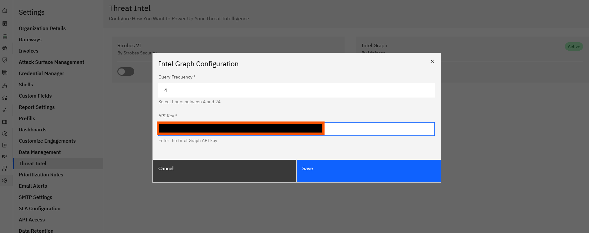 Configuring Threat Intel: Step 3: Input Required Credentials (screenshot 2)