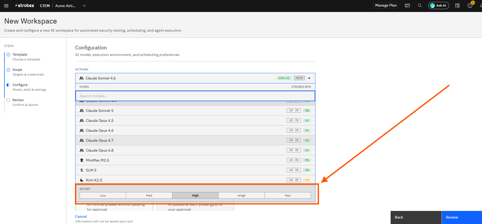 Creating a Red Team Engagement in Strobes: Step 12 — Set the Effort Level (screenshot 12)