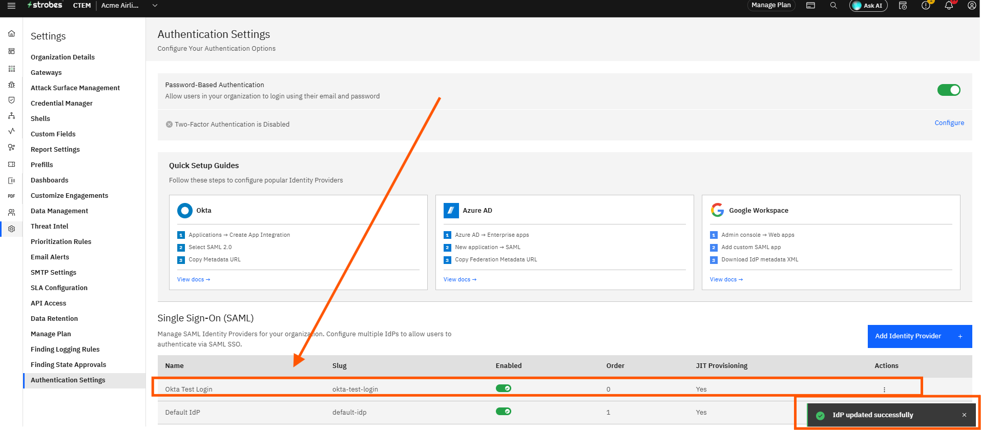 Configuring Okta SSO (SAML): Step 28 — Confirm the Update and Verify the Integration (screenshot 29)