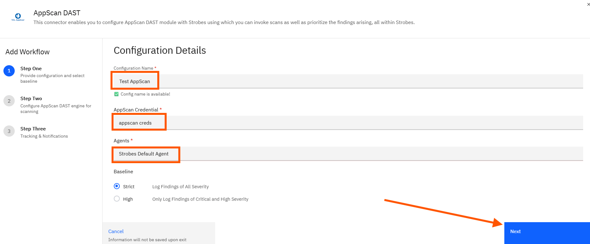 Initiating an HCL AppScan DAST Scan: Usage Flow Instructions (screenshot 2)