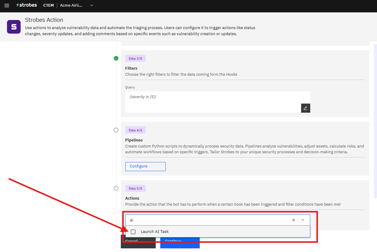 Launching an AI agent task: Step 5: Actions (Step 5 of 5) (screenshot 9)
