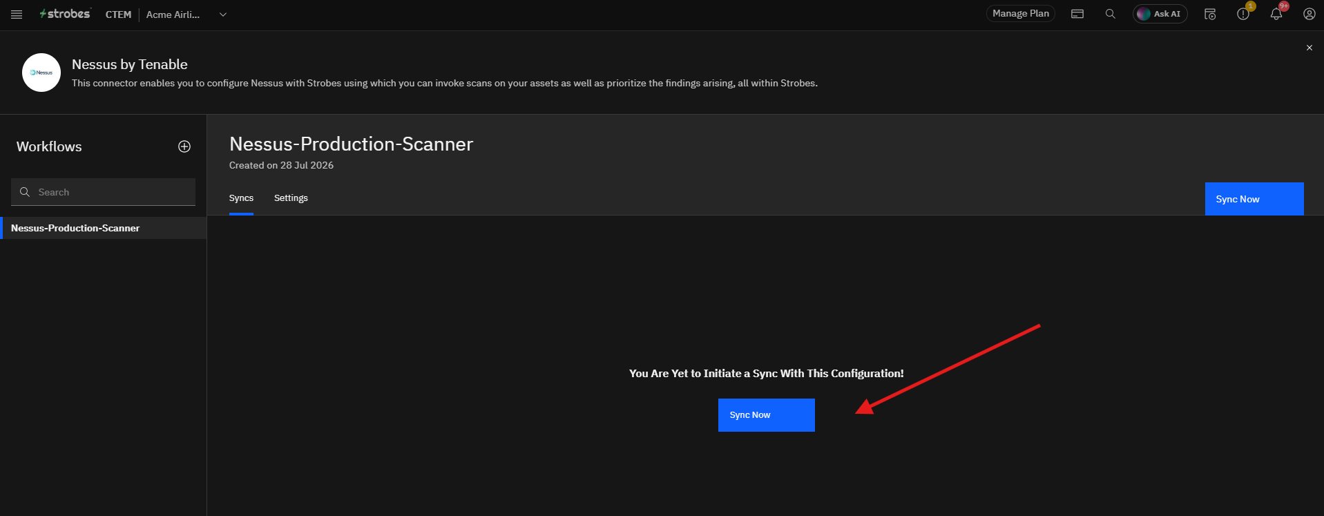 Configuring Nessus by Tenable in Strobes: Step 7: Sync Your Nessus Data (screenshot 32)