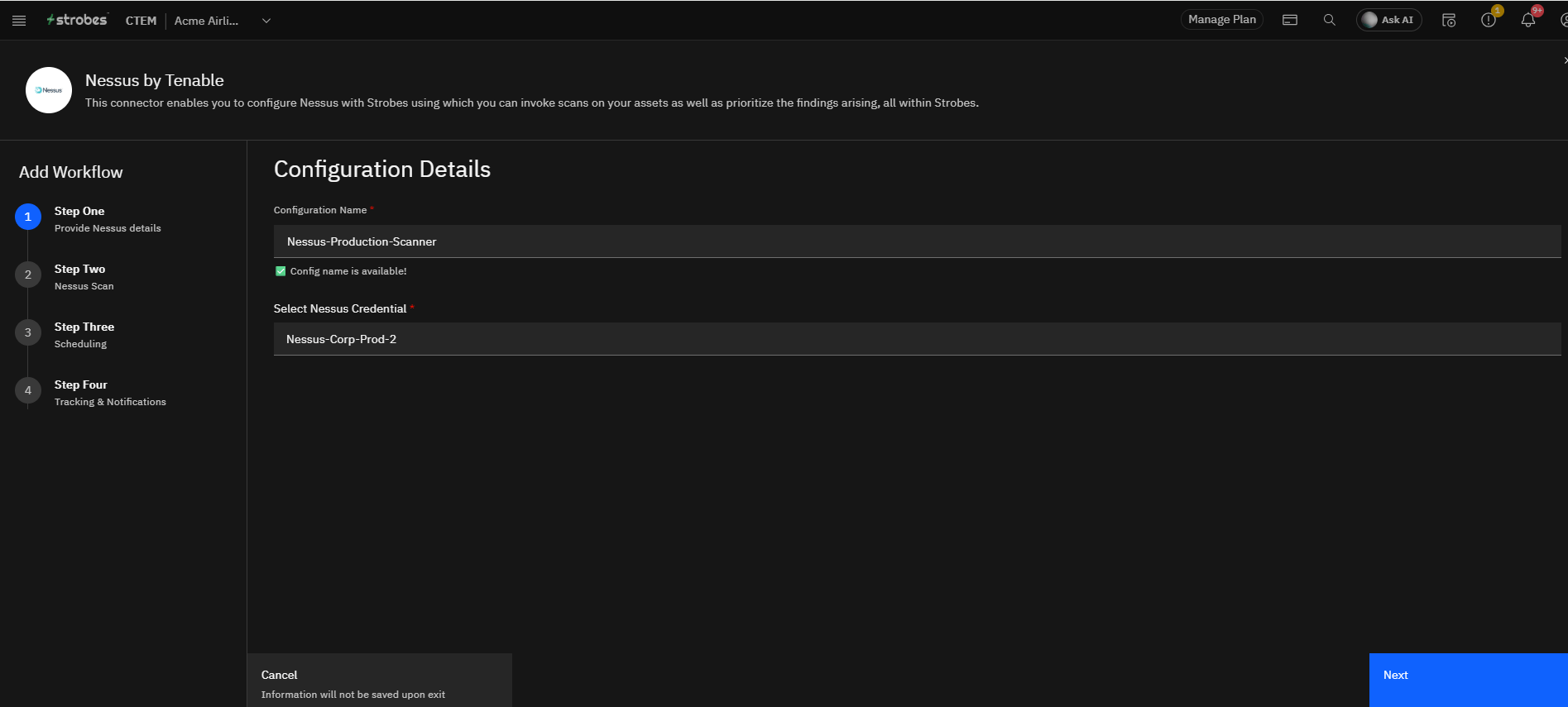 Configuring Nessus by Tenable in Strobes: Step 3: Provide Nessus Details & Add Your Credential (screenshot 15)