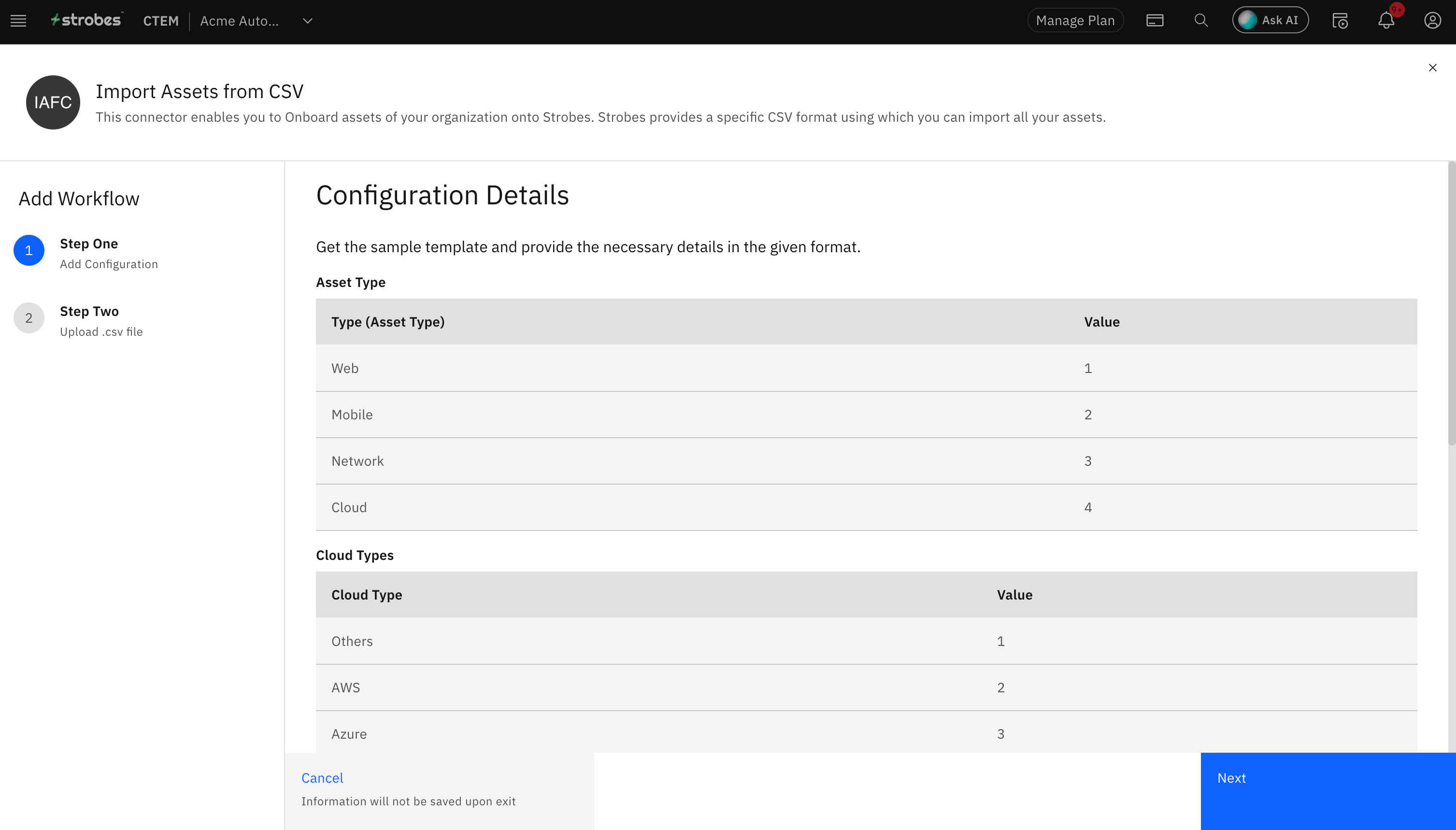 Import assets in bulk using CSV: Instructions to Import Assets: (screenshot 1)