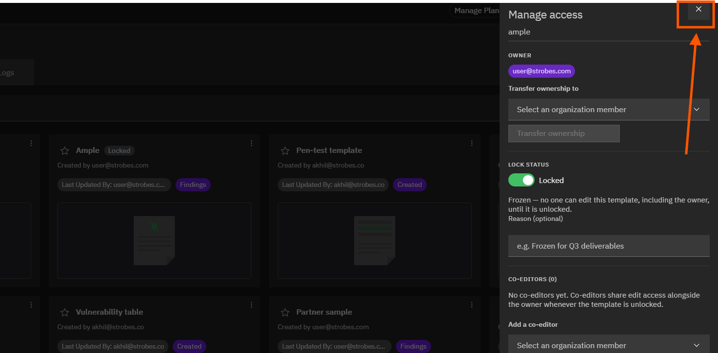 Using the Template Library: Step 18 — Close the Manage Access Panel (screenshot 18)