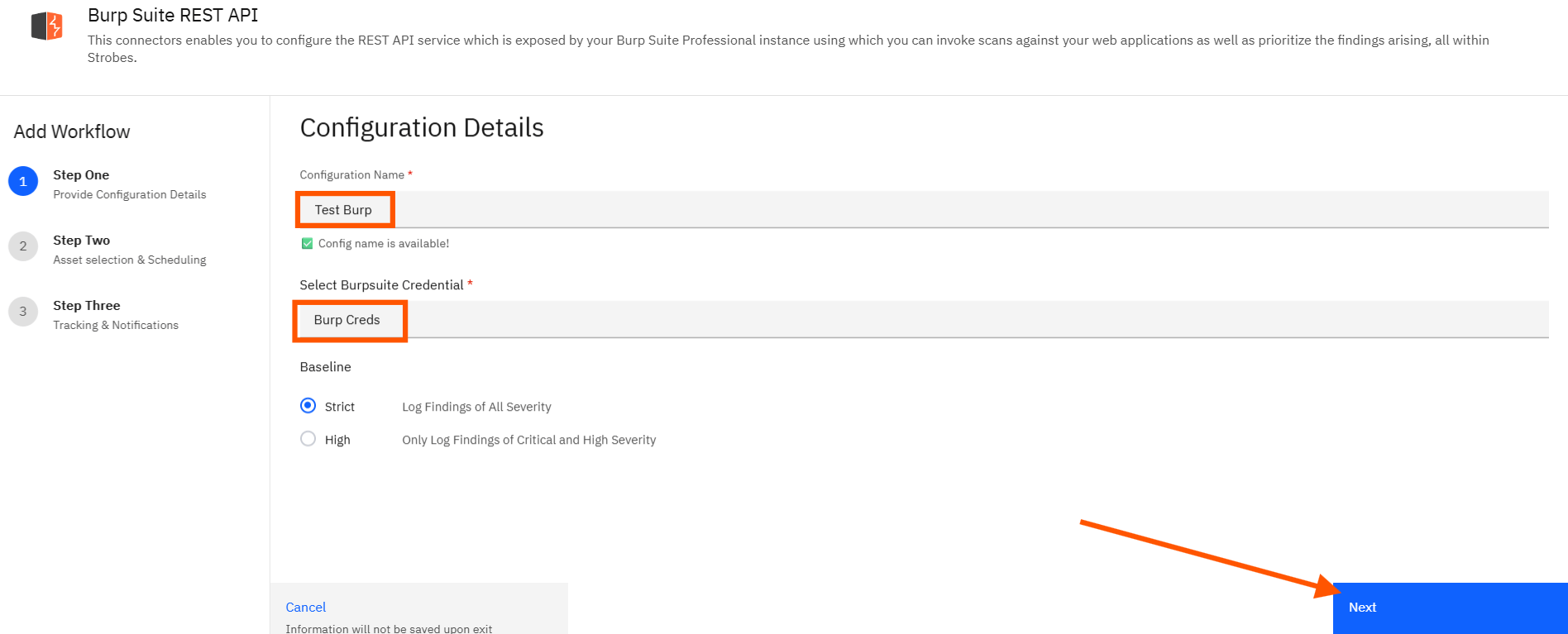 Initiating a Burp Scan: Step 2: Set Up the Configuration (screenshot 2)