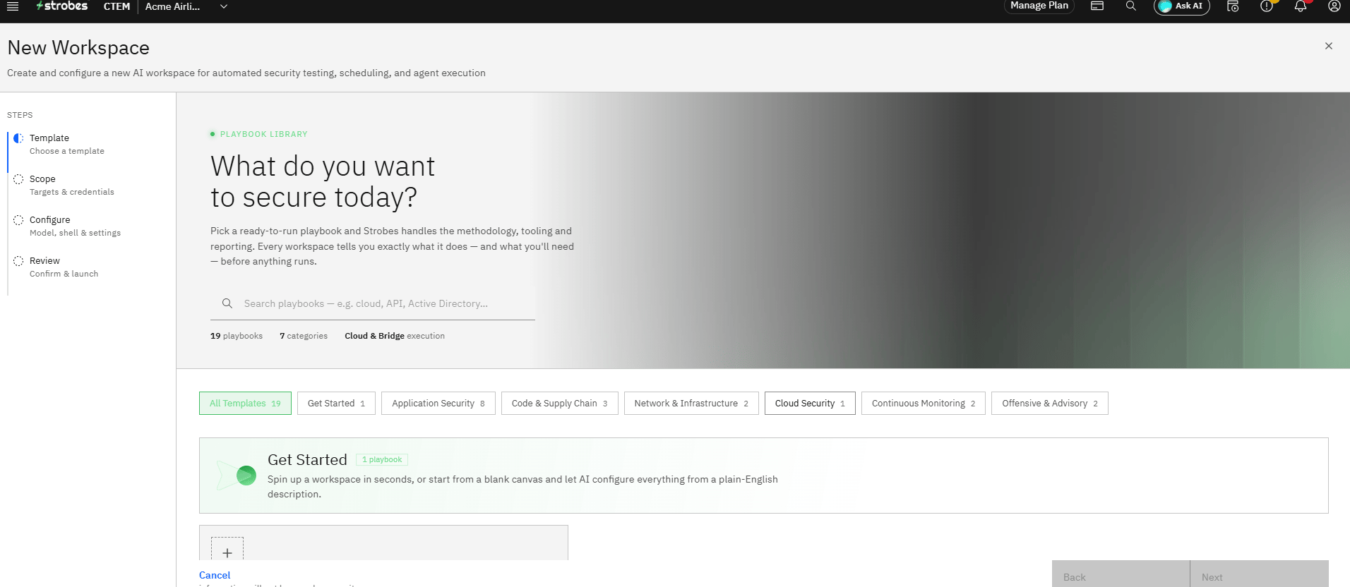 Creating a Red Team Engagement in Strobes: Step 3 — Scroll down to the Red team Engagement template (screenshot 3)