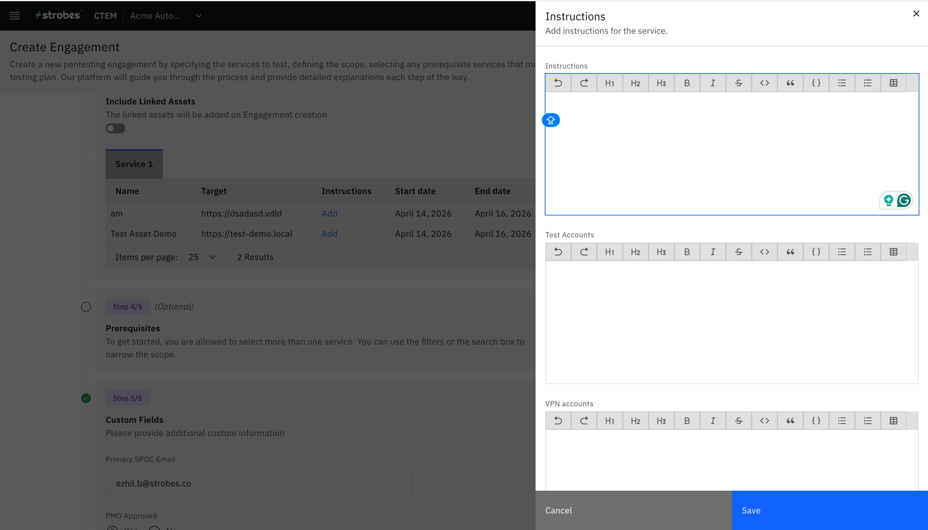 Creating an Engagement: Step 6: Add Instructions (Optional) (screenshot 9)