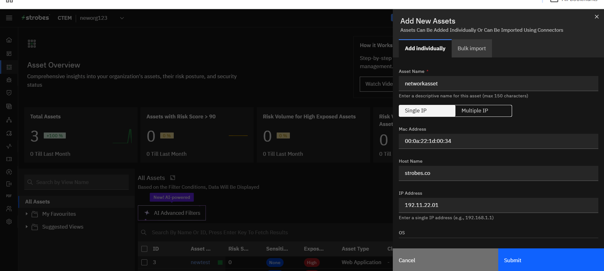 Adding assets manually: Adding a Single IP (screenshot 4)
