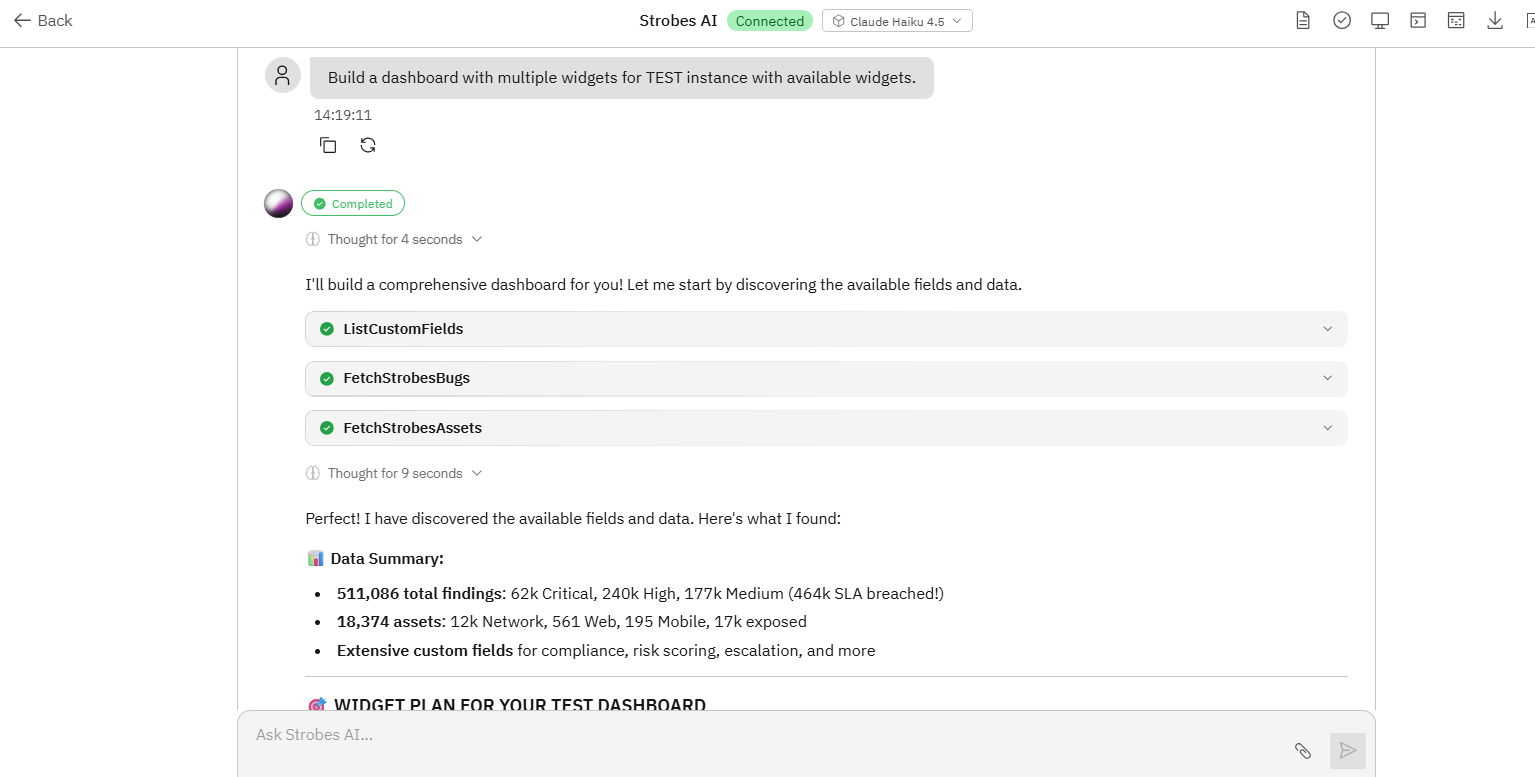 Creating a Dashboard with AI: Step 4: The Strobes AI Interface (screenshot 5)