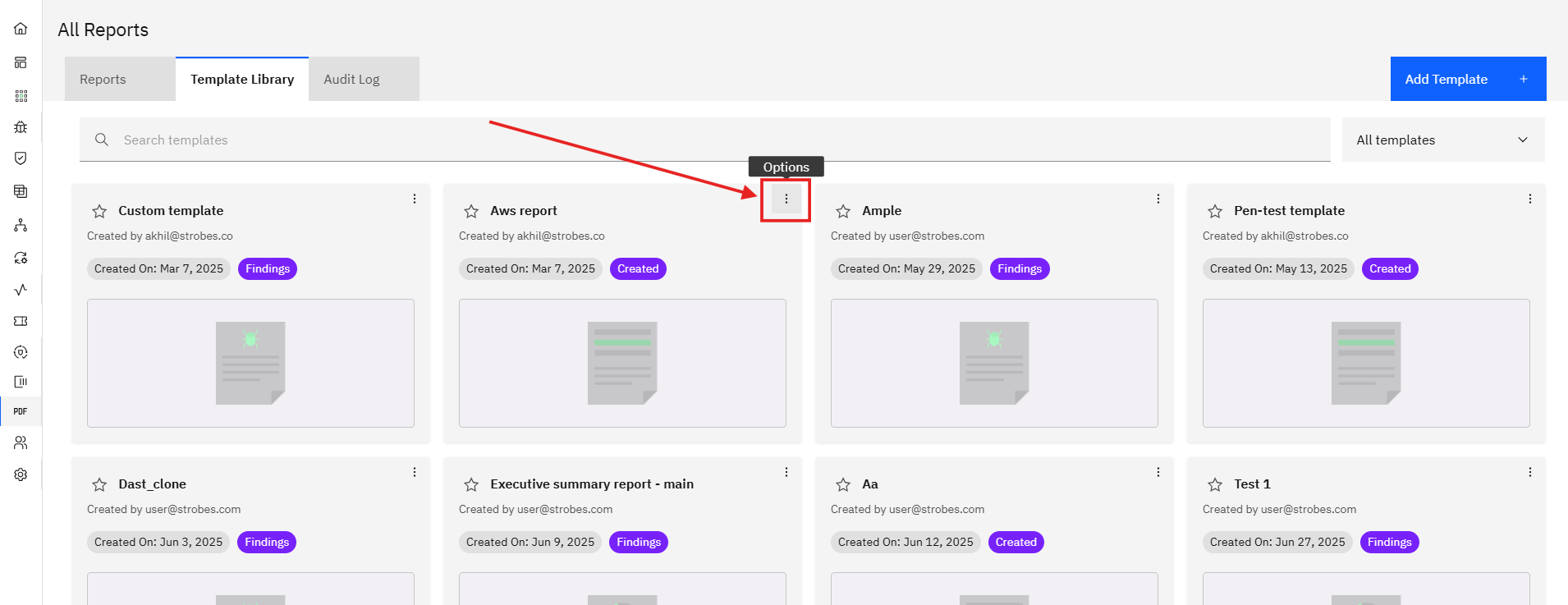 Report Template Access and Permissions: Step 3: Find the template you want to lock (screenshot 3)