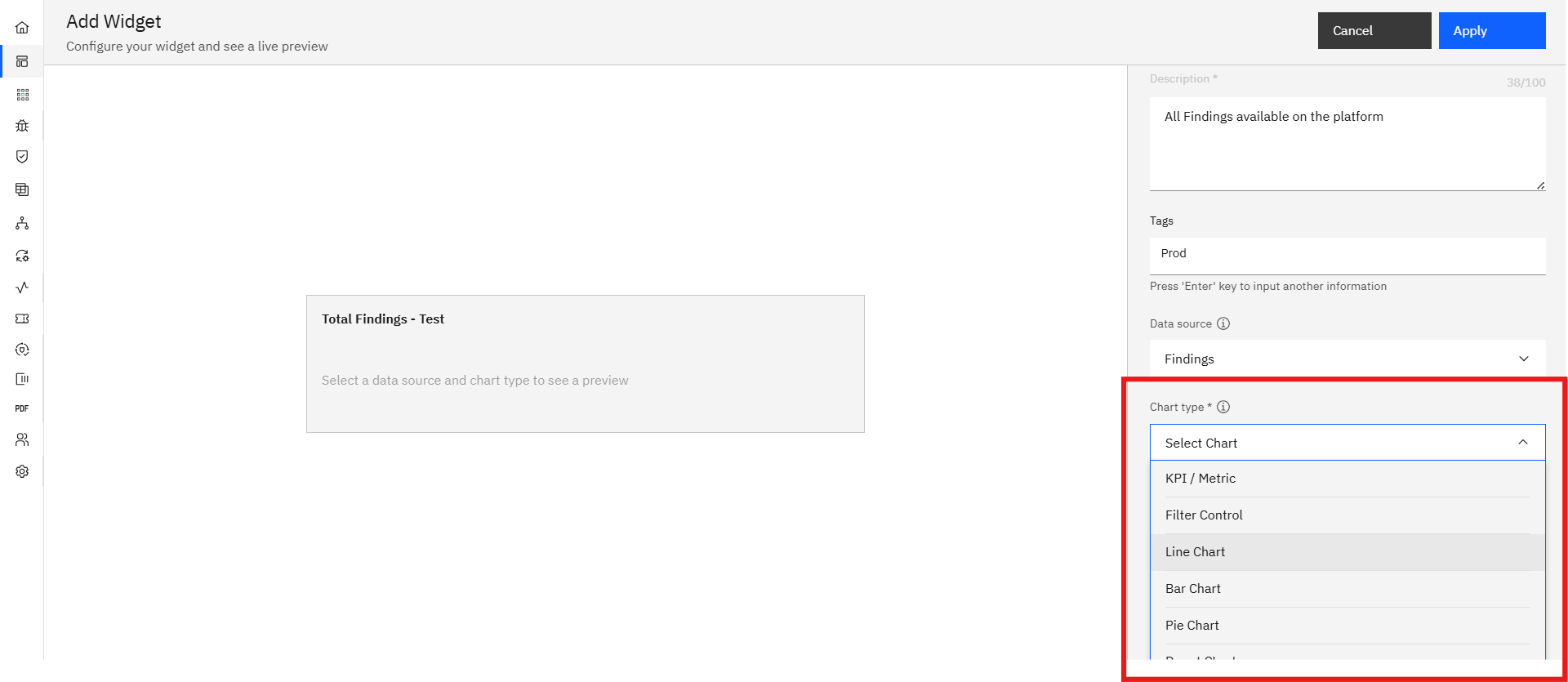 Creating a Widget: Step 4: Choose the Chart Type (screenshot 7)