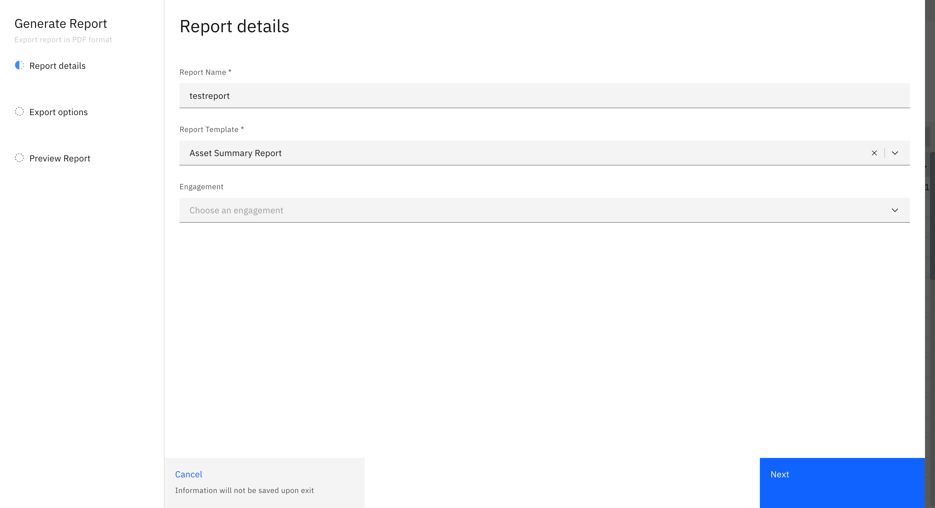 Generating PDF Reports: Exporting PDF Reports Directly from the Asset Page (screenshot 2)