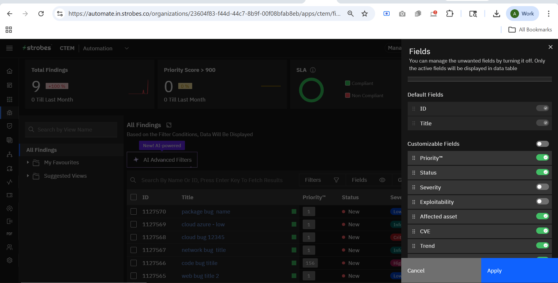 Understanding the Findings Toolbar: Fields (screenshot 4)