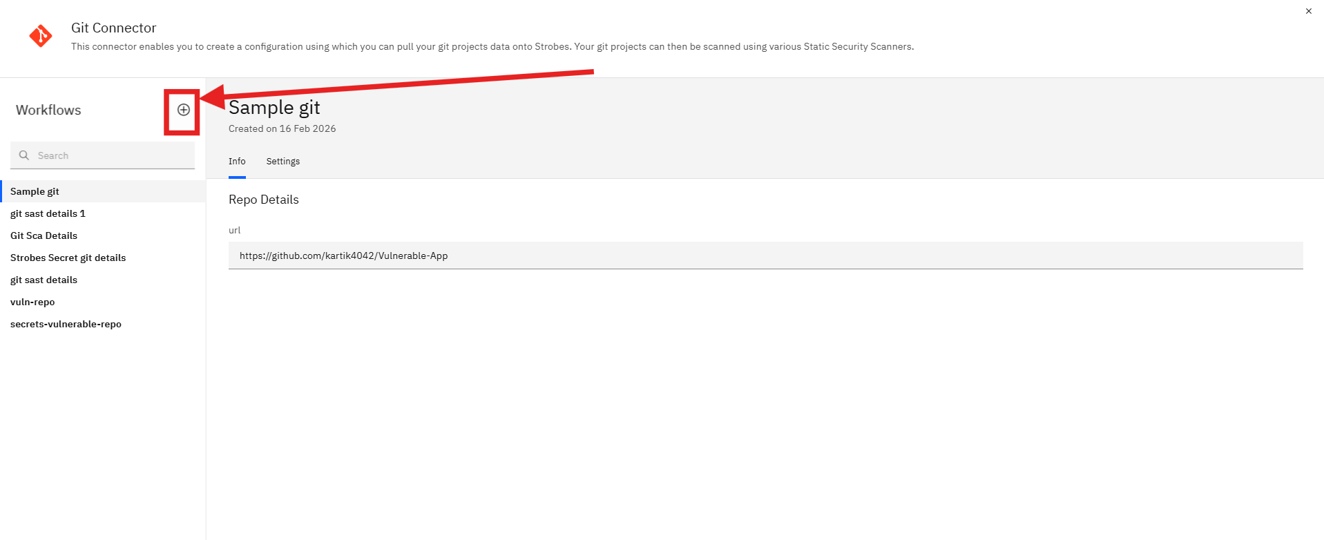 Configuring Your Git Repo with Strobes: Step 1: Add a New Workflow (screenshot 1)