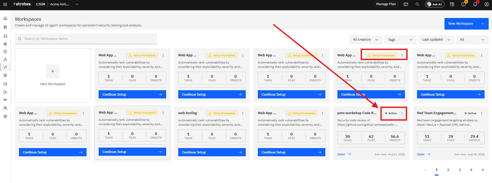 What happens after launch: Creates the Workspace, engagement, and workflow (screenshot 2)