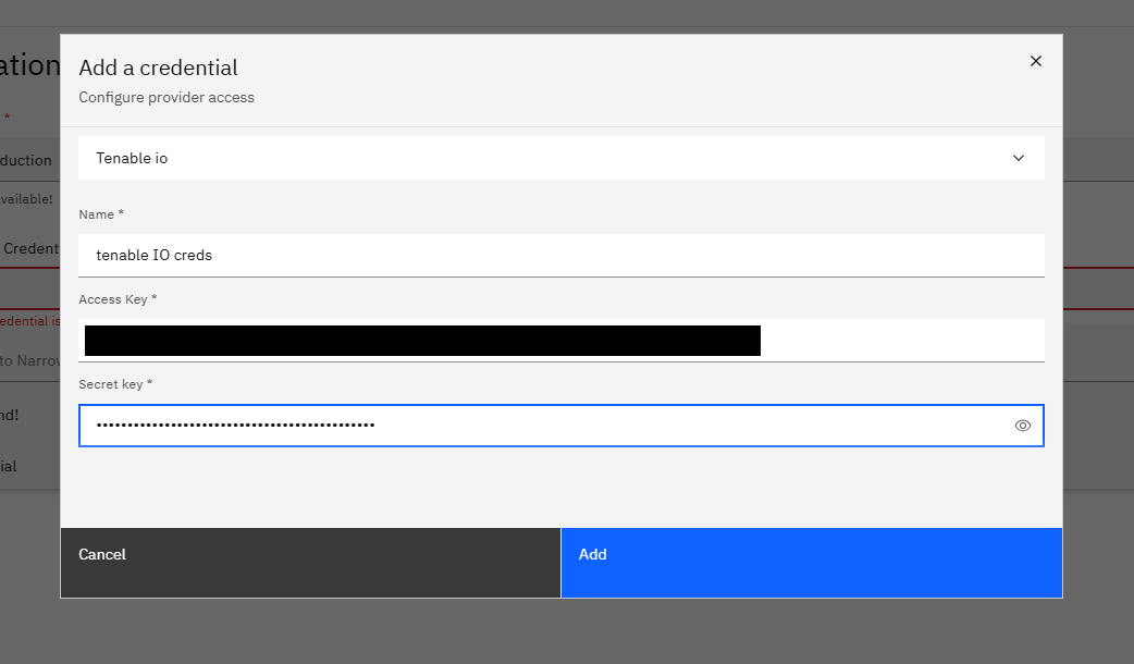 Connecting Tenable IO to Strobes: Step 14 — Paste the Secret Key (screenshot 9)