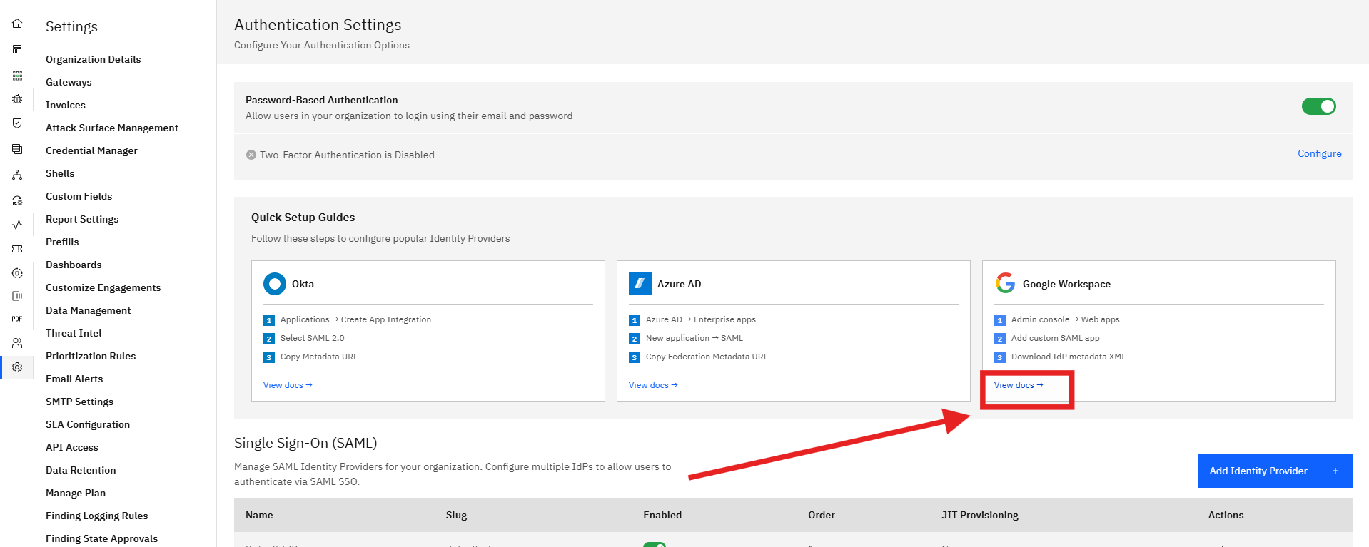 Configuring Google Workspace SSO (SAML): Step 2: Use the Setup guides (screenshot 2)