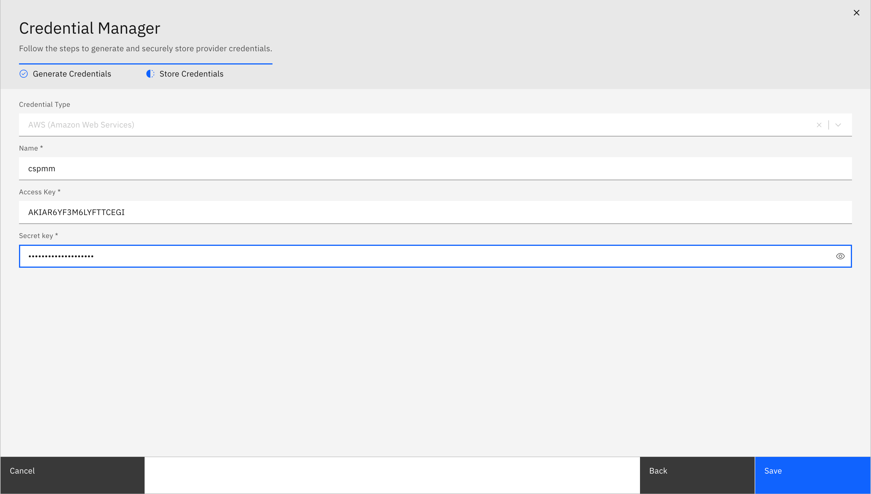 Cloud security (CSPM) workflow: Configuring AWS Credential Manager (screenshot 7)