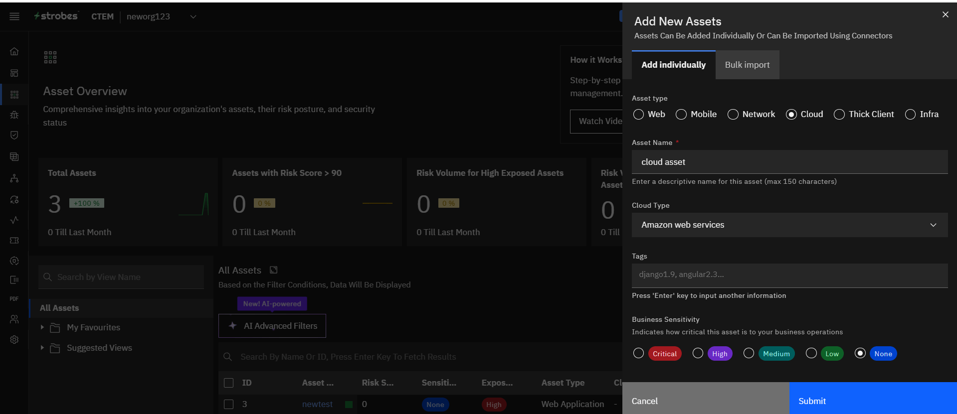 Adding assets manually: Adding a Cloud Asset (screenshot 6)