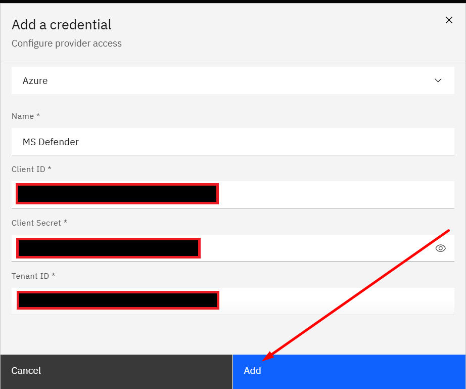 Connecting Microsoft Defender for Endpoints to Strobes: Step 7: Save the Credential (screenshot 7)