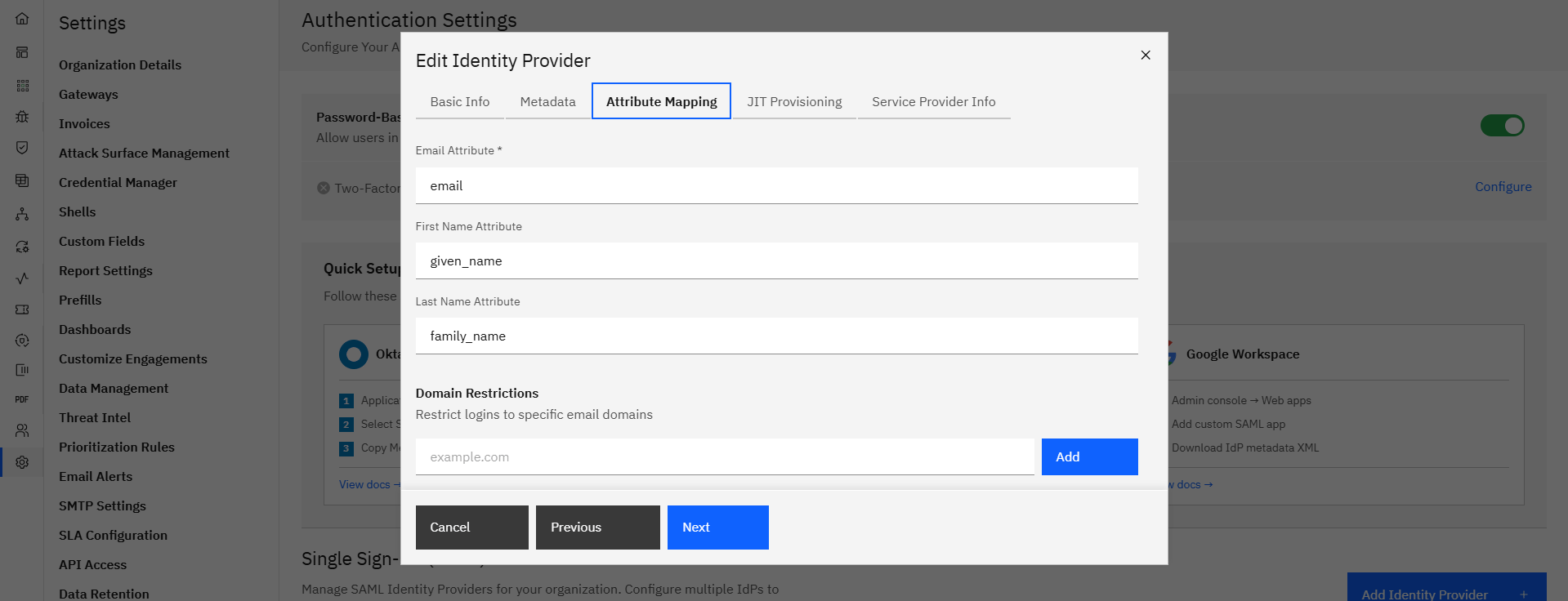 Configuring Google Workspace SSO (SAML): Step 3: Upload the Google Workspace Metadata File (screenshot 5)