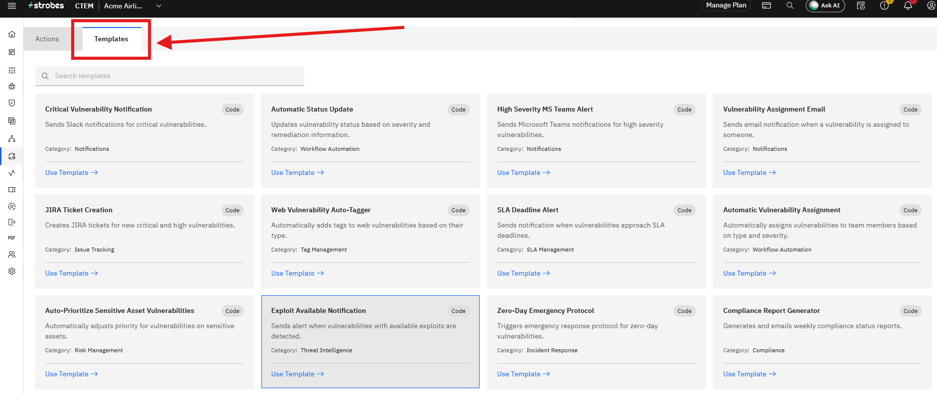 Using Automation Templates: Step 1: Open the Templates Tab (screenshot 4)