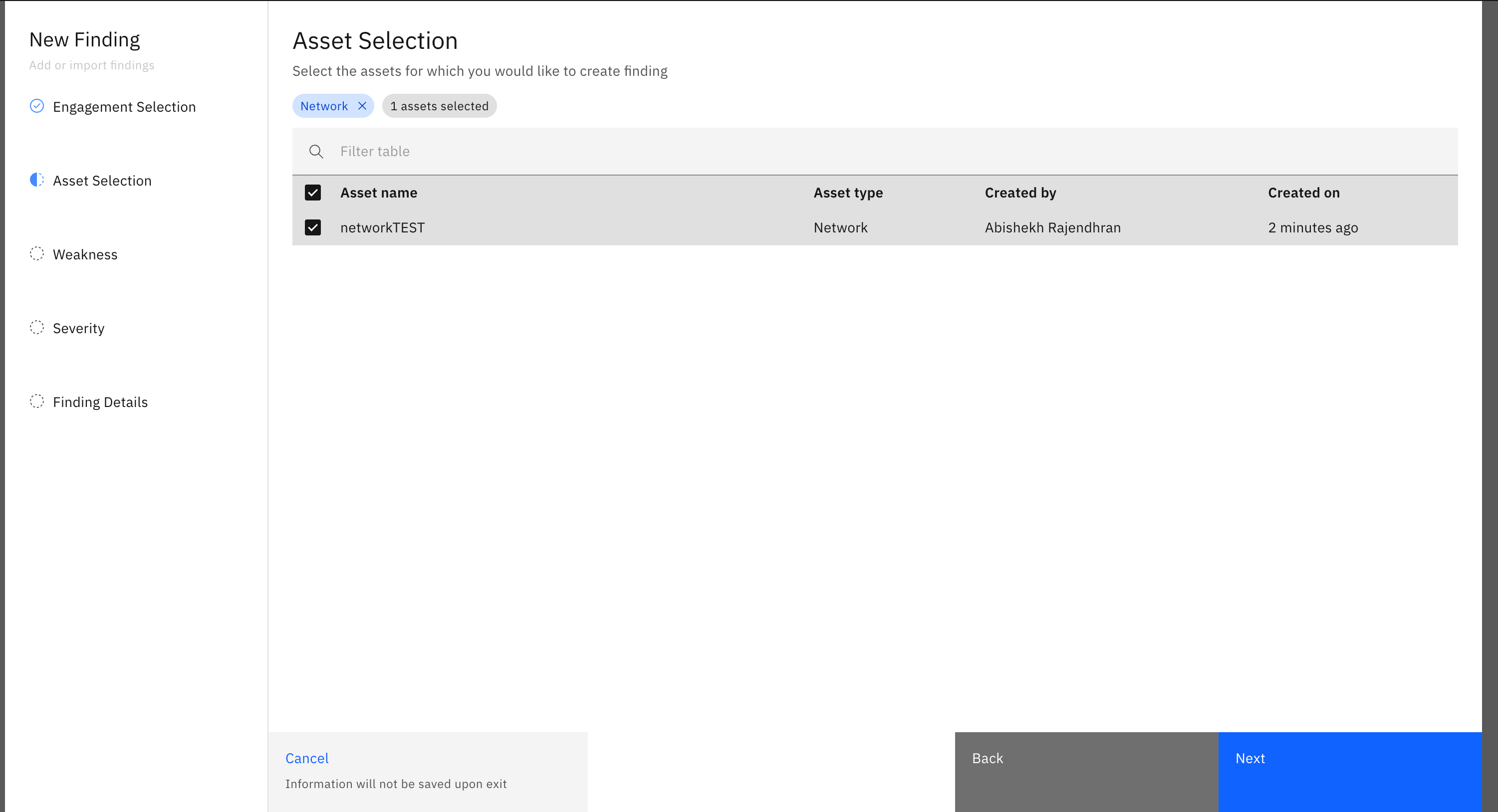 Submitting a vulnerability for a network asset: Logging a Network Vulnerability (screenshot 2)