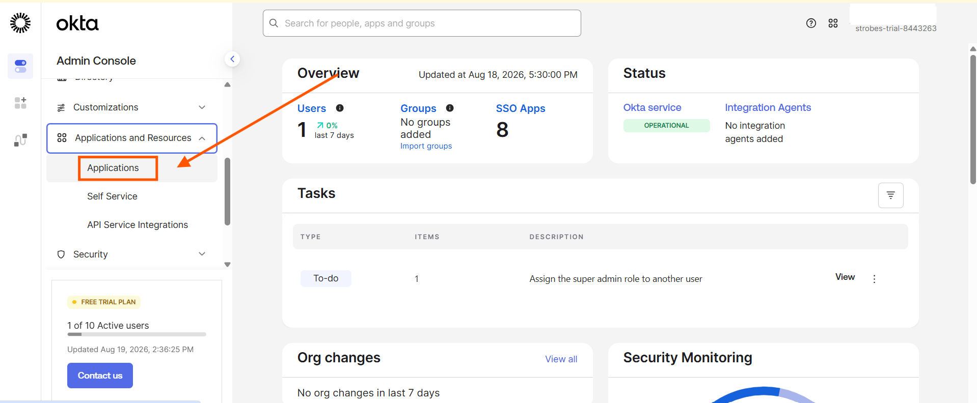 Configuring Okta SSO (SAML): Step 3 — Click Create App Integration (screenshot 3)