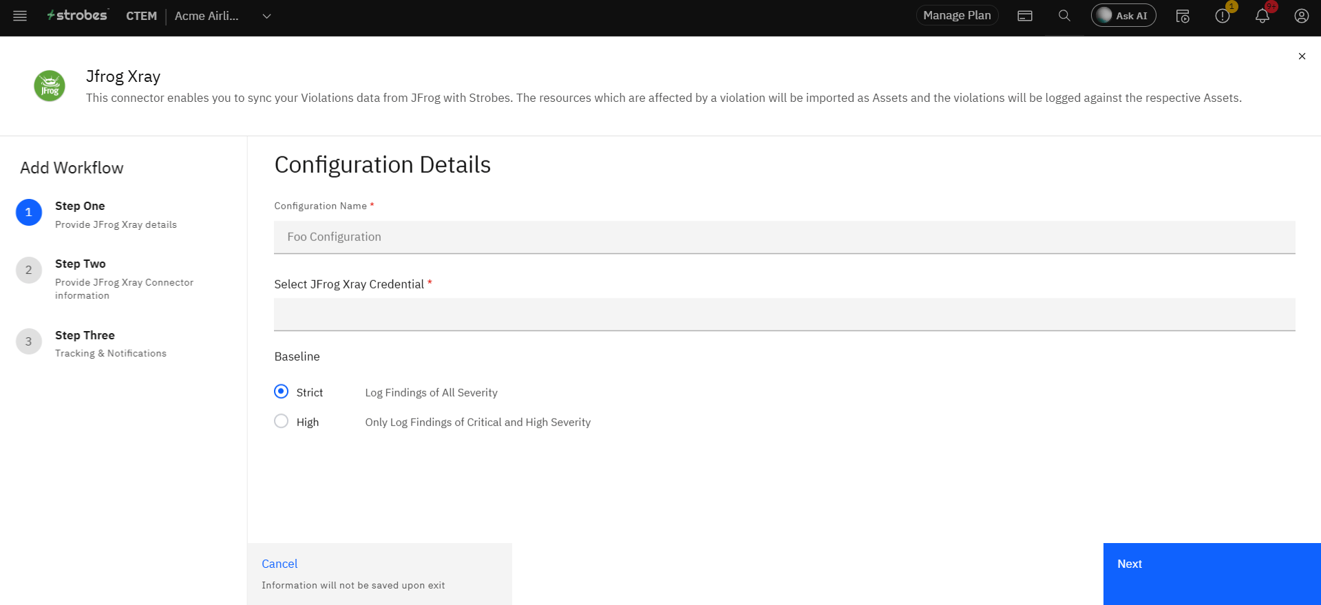 Connecting JFrog Xray (violations): Step 3: Open the Connector (screenshot 3)
