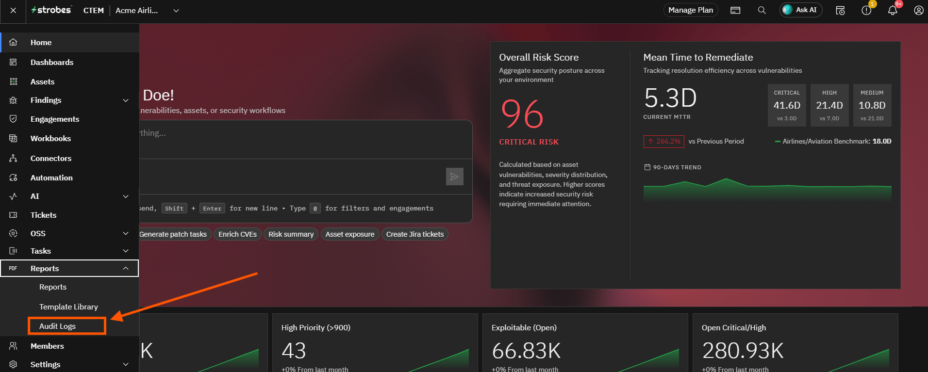 Report Audit Logs: Step 1 — Navigate to Audit Logs (screenshot 1)