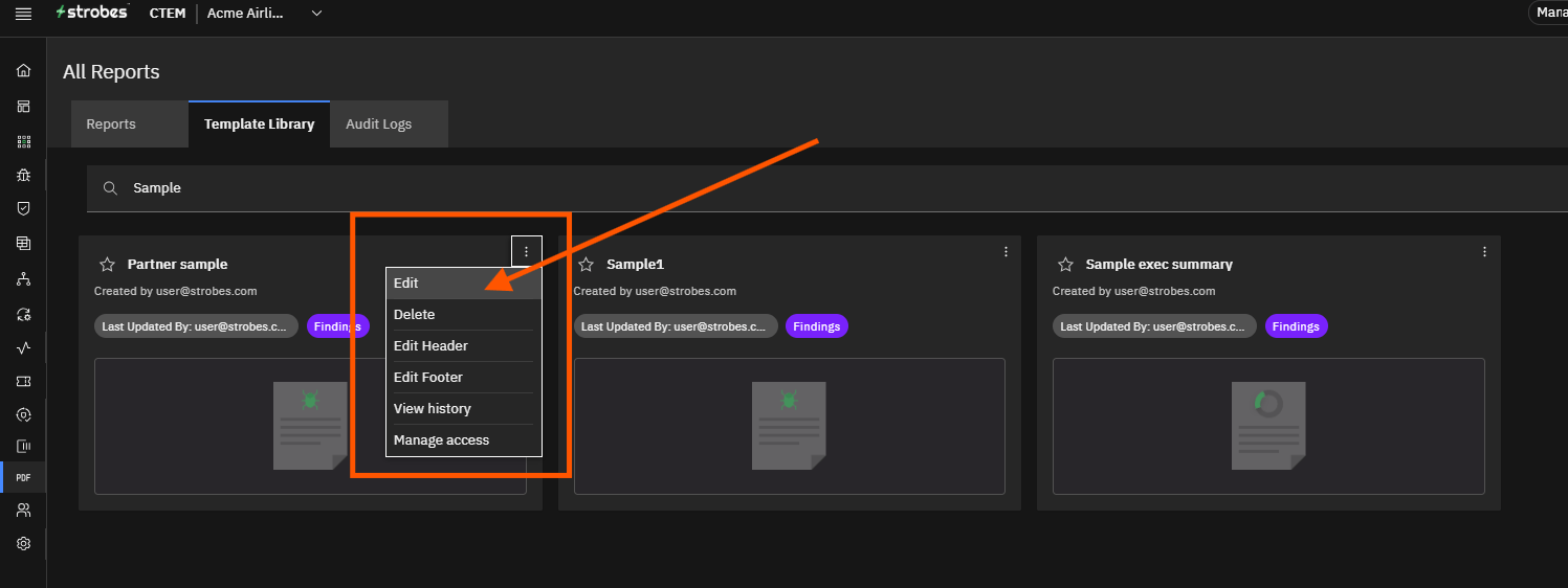 Using the Template Library: Step 7 — Open the Template Actions Menu (screenshot 7)
