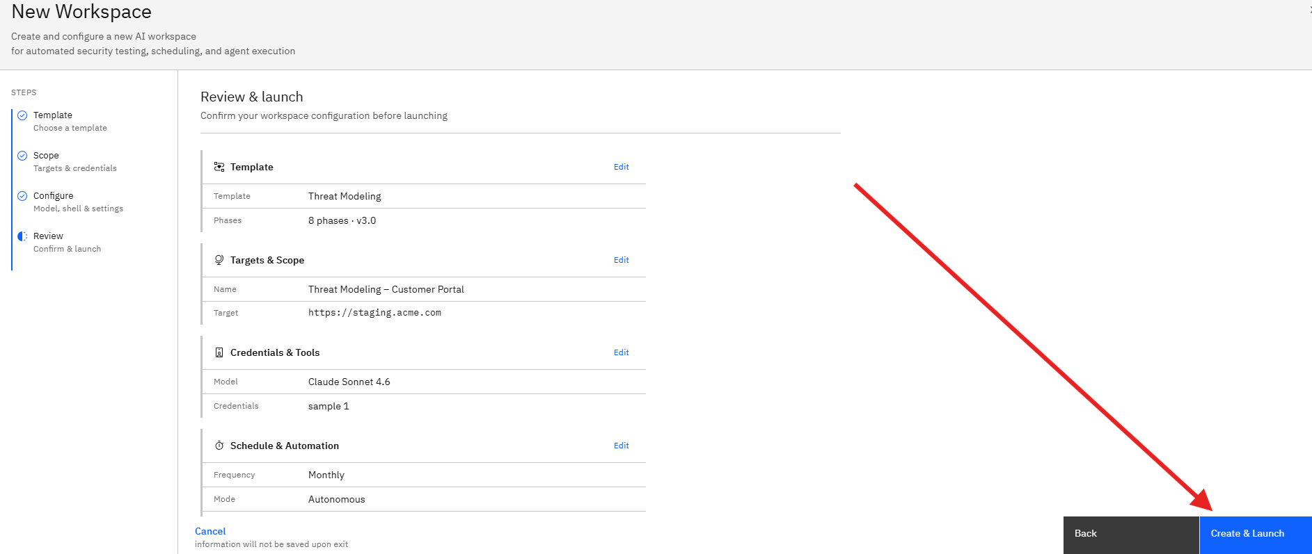 Threat Modeling Template: Step 12: Launch the Threat Modeling Assessment (screenshot 13)