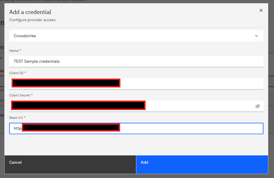 Connecting CrowdStrike Falcon Surface to Strobes: Step 6 — Add a New Credential (if needed) (screenshot 6)