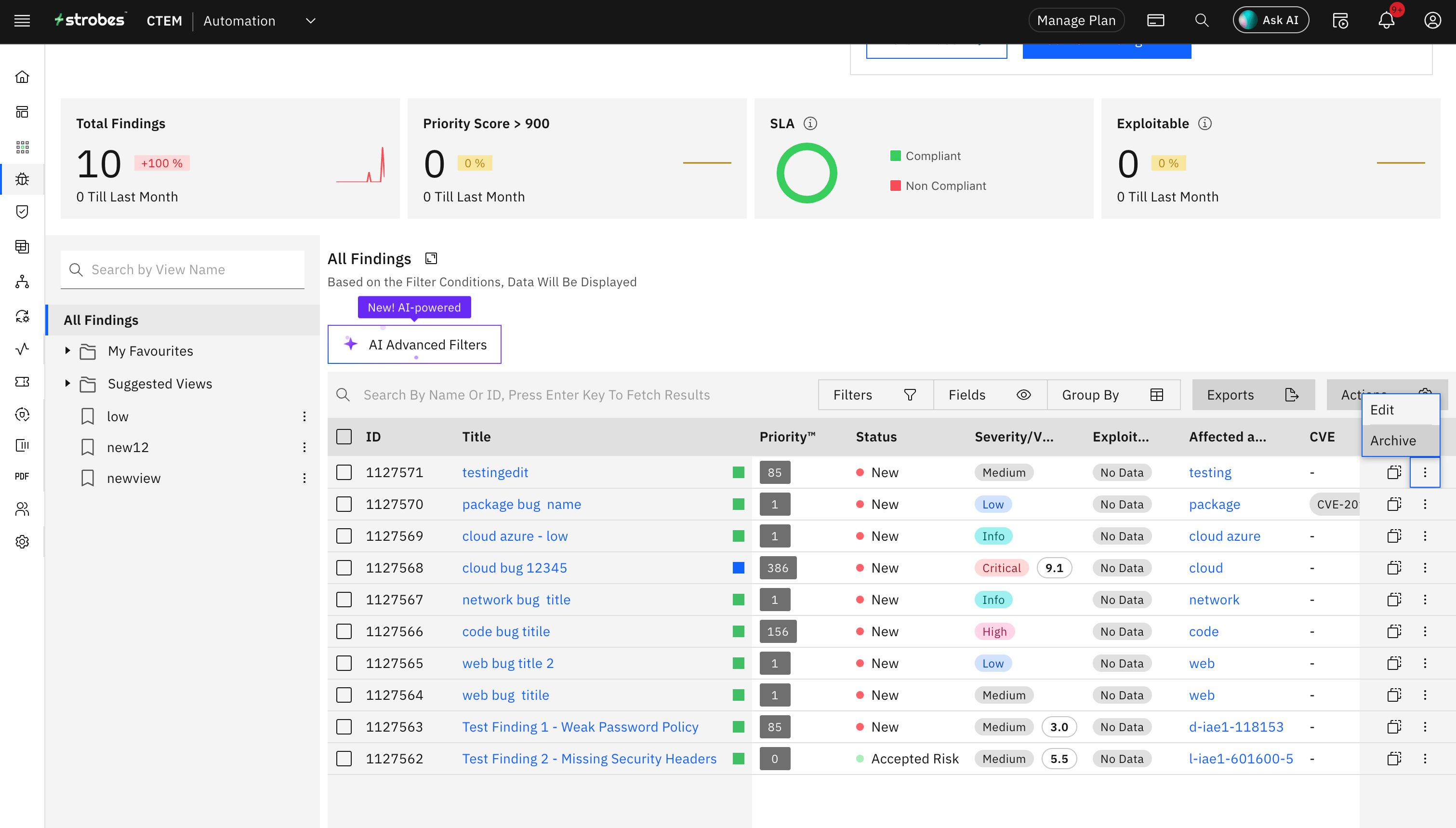 Editing and Archiving Vulnerabilities: How to Archive a Vulnerability (screenshot 4)