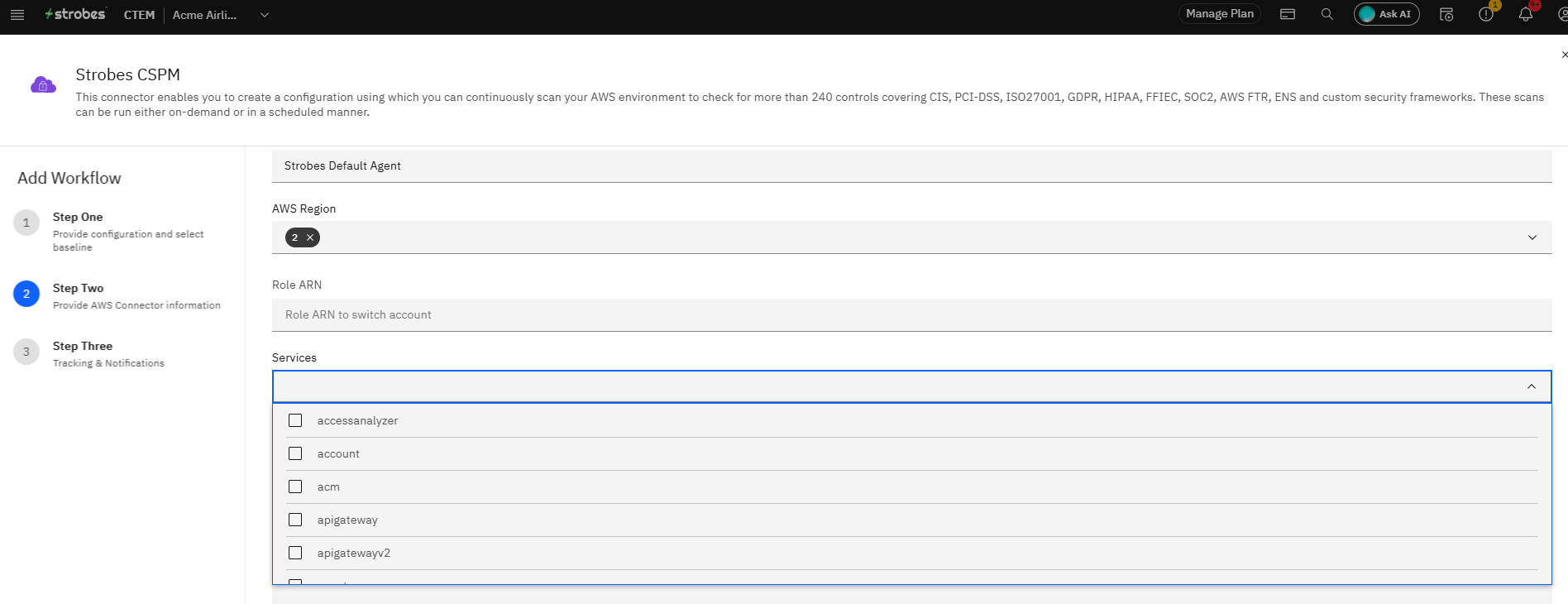 Configuring Strobes CSPM: Step 13 — Select Services to Scan (screenshot 15)
