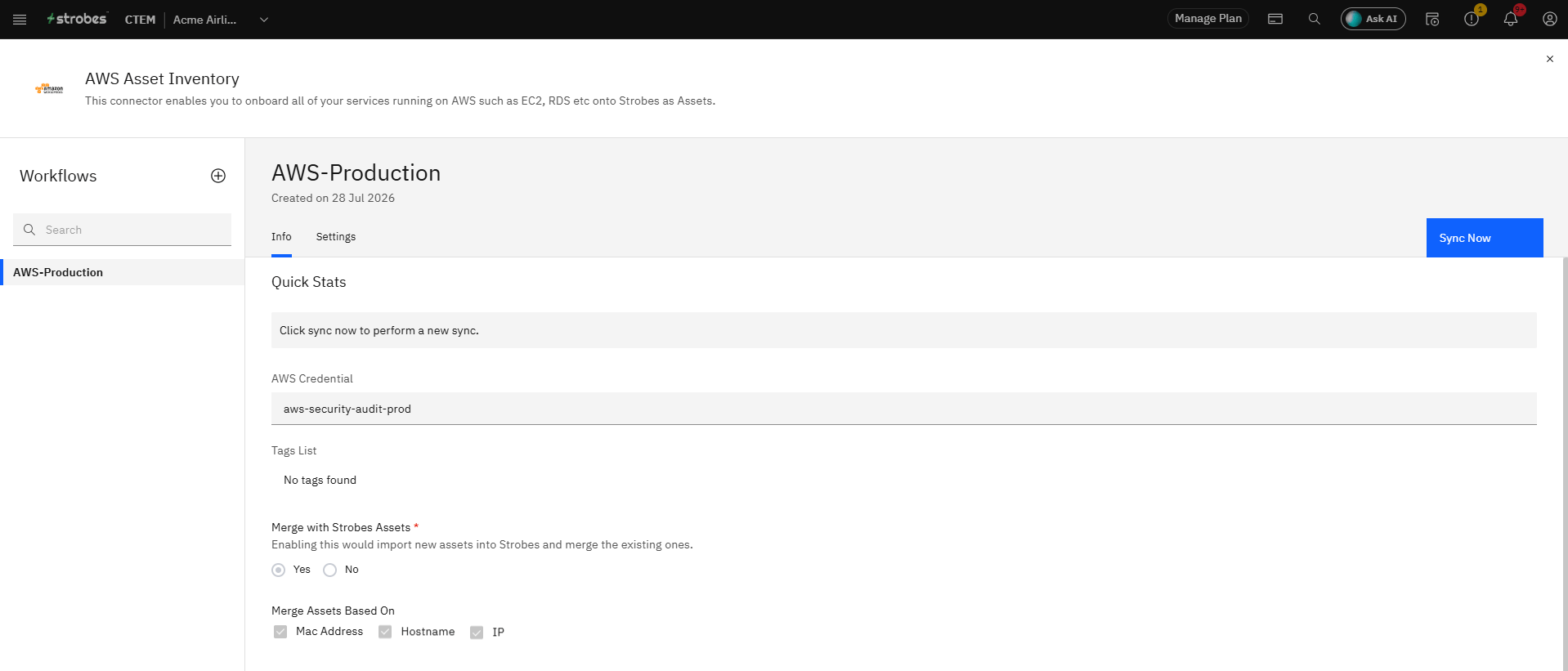 Connecting AWS Asset Inventory to Strobes: Step 15 — Review the Workflow Detail Page (screenshot 16)