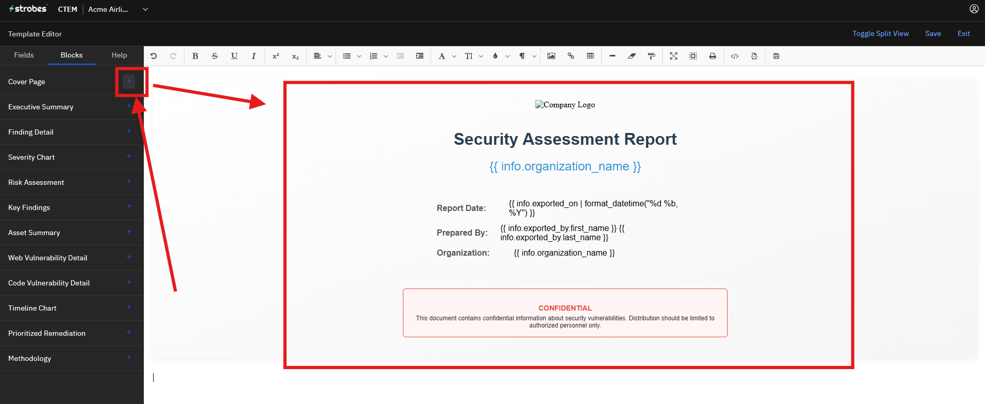 Creating a Report Template: Step 6: Cover Page Block in Detail (screenshot 13)