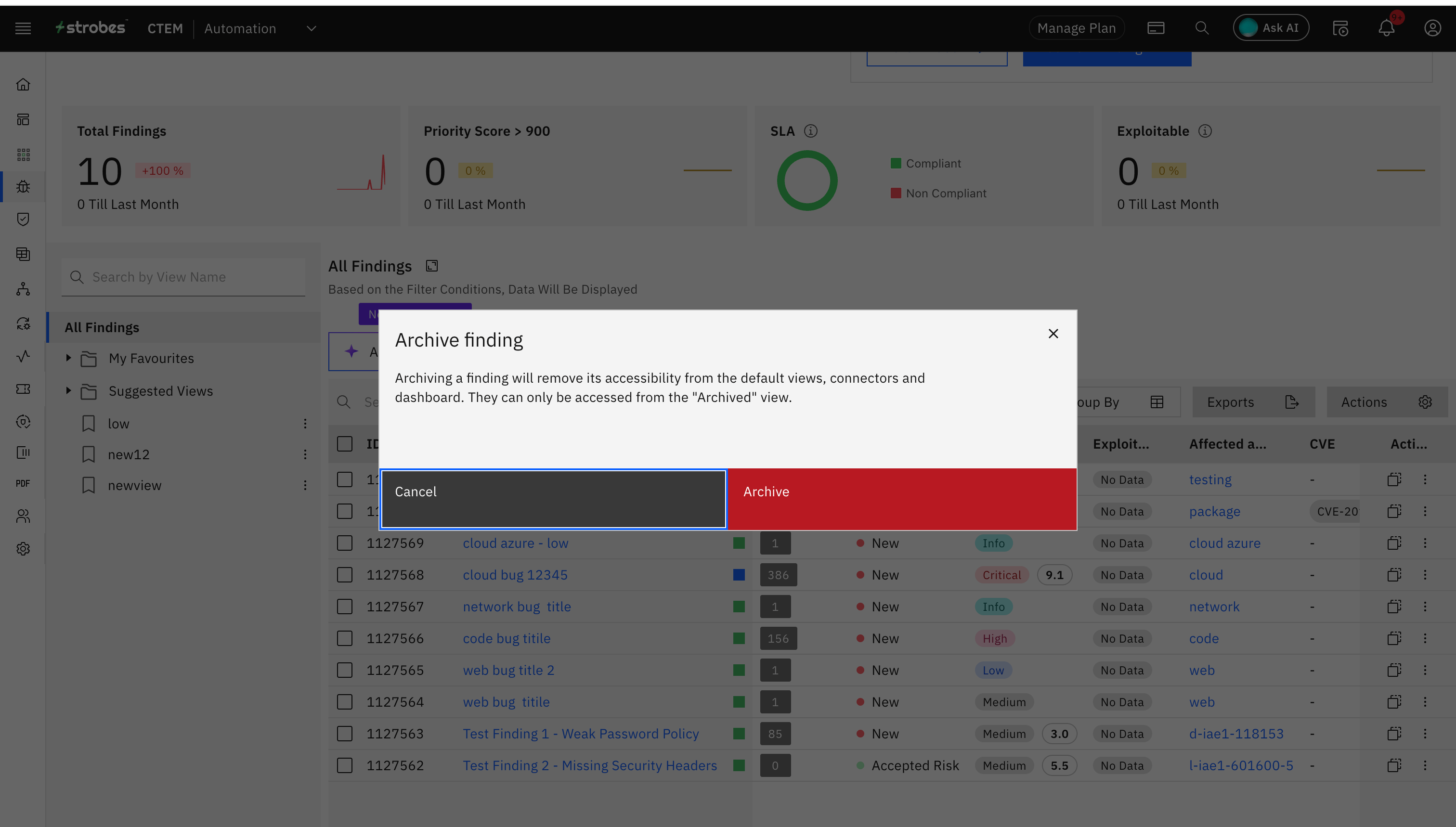 Editing and Archiving Vulnerabilities: How to Archive a Vulnerability (screenshot 5)