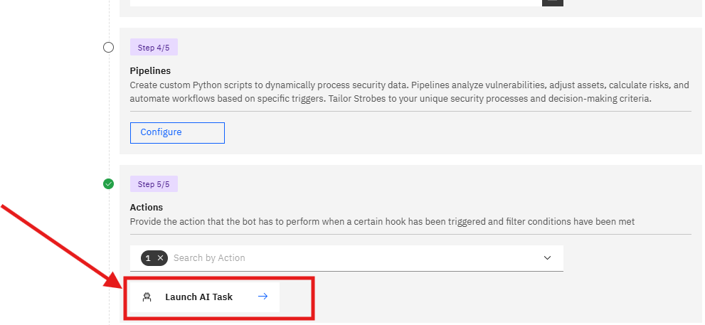 Launching an AI agent task: Step 5: Actions (Step 5 of 5) (screenshot 10)