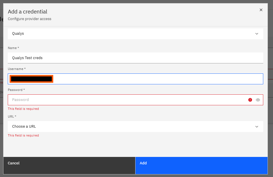 Configuring Qualys VMDR with Strobes: Step 8 — Click the Username Field and Enter Your Qualys Username (screenshot 8)