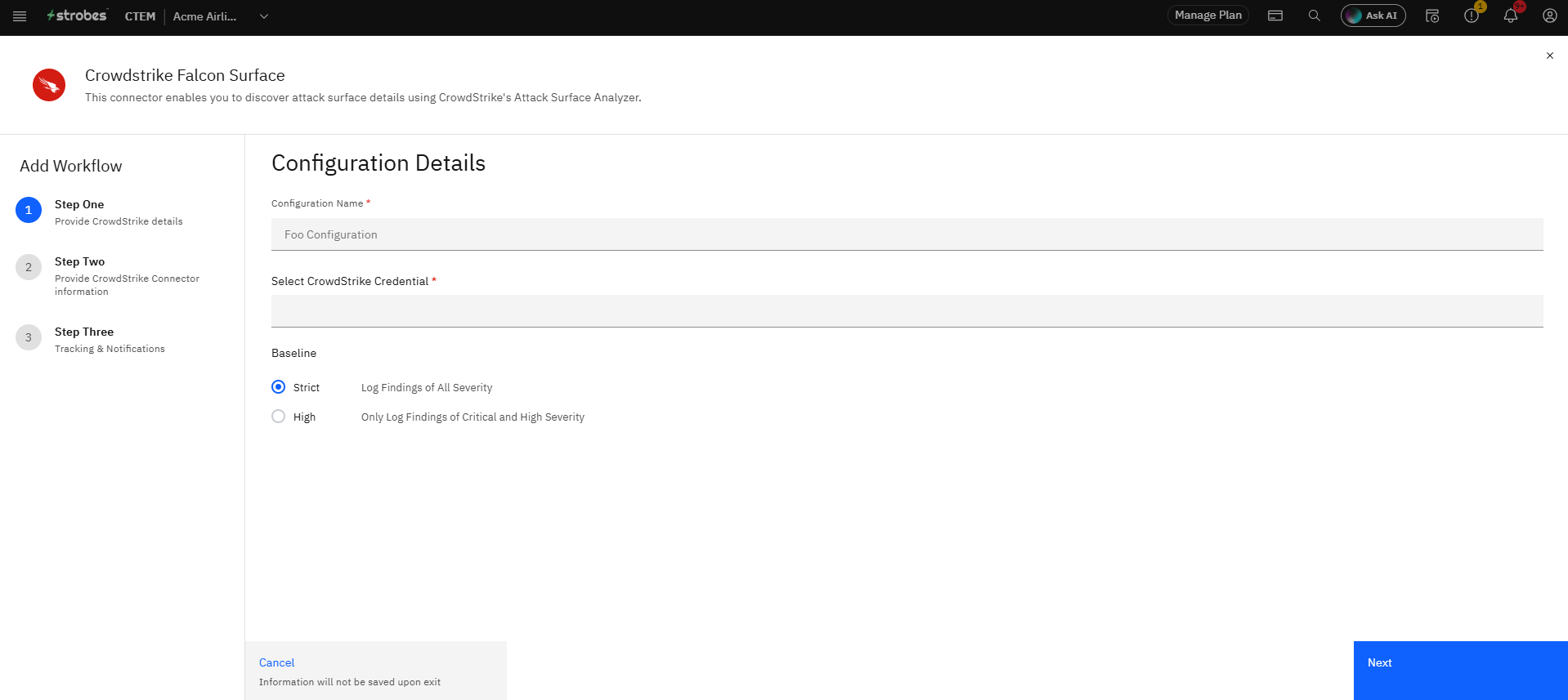 Connecting CrowdStrike Falcon Surface to Strobes: Step 3 — Open the Connector (screenshot 3)