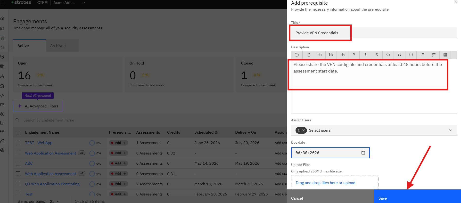 Managing Engagement Prerequisites: Step 5 — Save the Prerequisite (screenshot 6)
