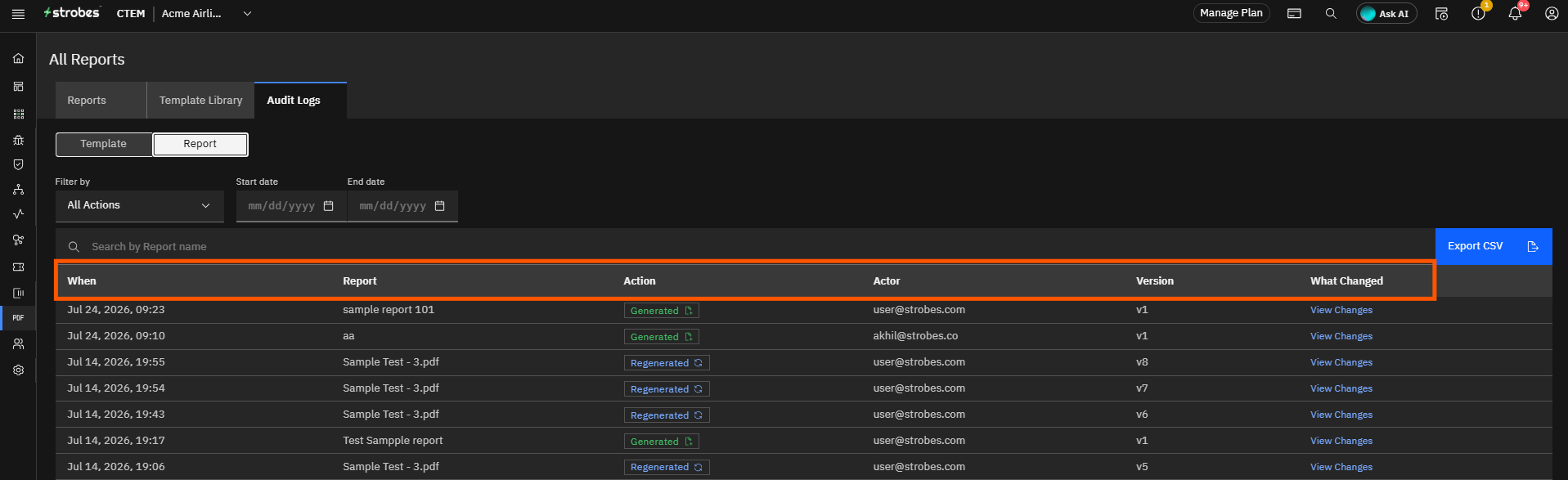 Report Audit Logs: Step 10 — Review the Report Log Columns (screenshot 10)