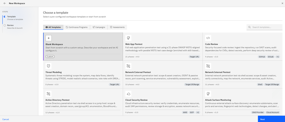 Creating a Blank Workspace: Step 1: Pick the Blank Workspace template (screenshot 3)