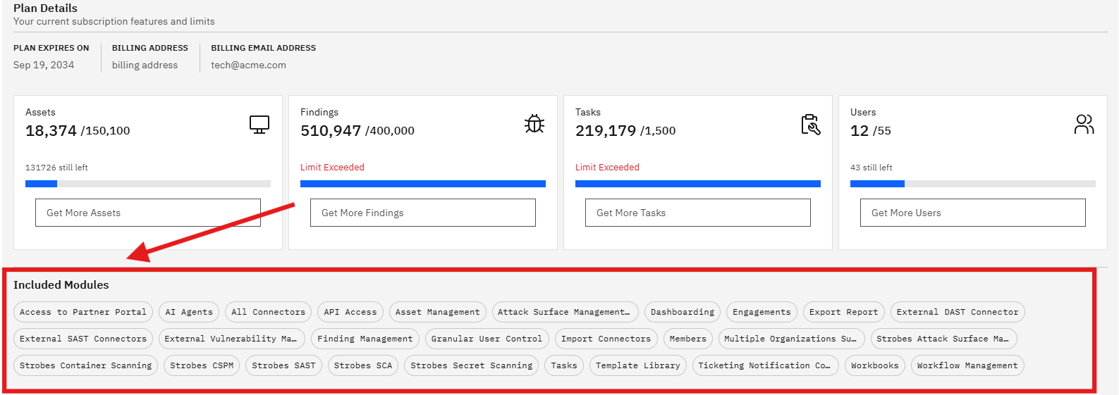 Managing Your Plan & Subscription: Included Modules (screenshot 10)