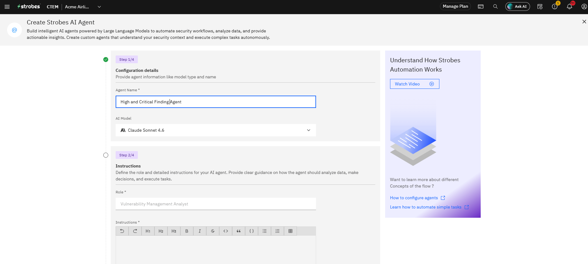 Custom AI Agents: Step 3: Configuration Details (Step 1 of 4) (screenshot 3)