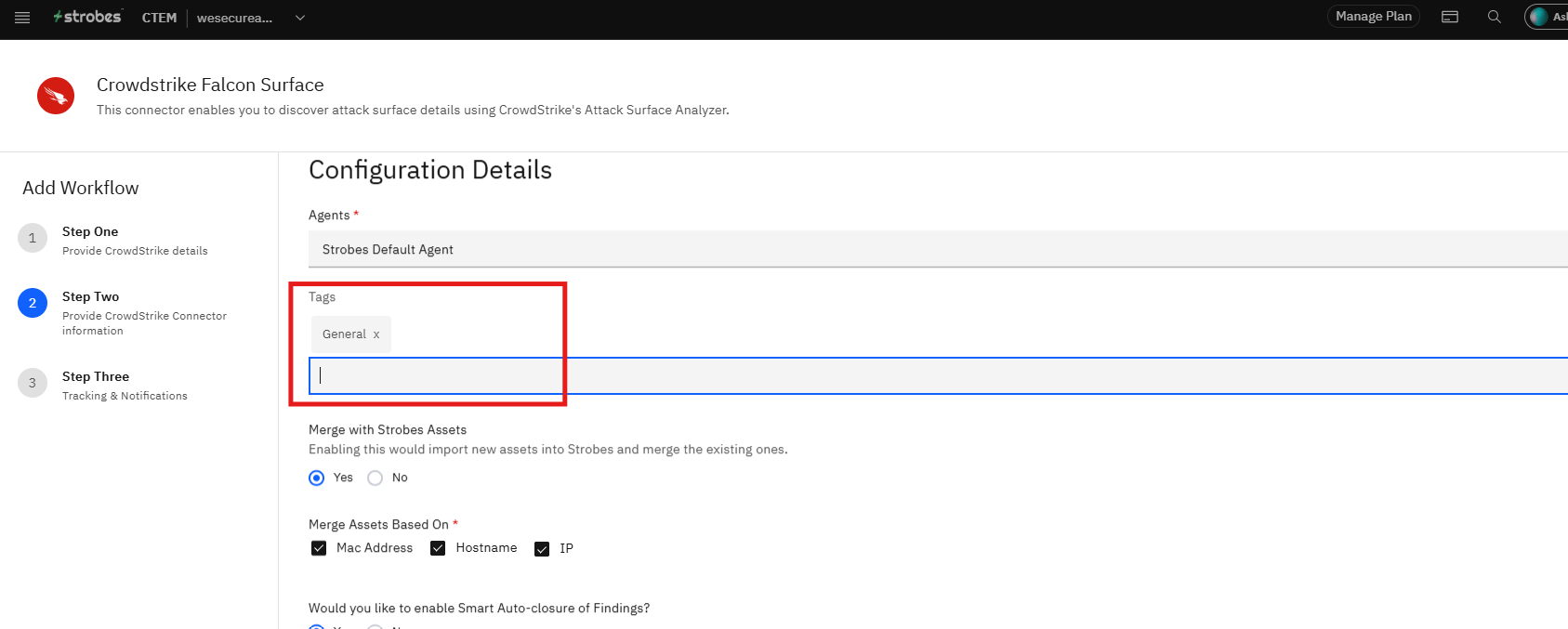 Connecting CrowdStrike Falcon Surface to Strobes: Step 11 — Add Tags (Optional) (screenshot 11)