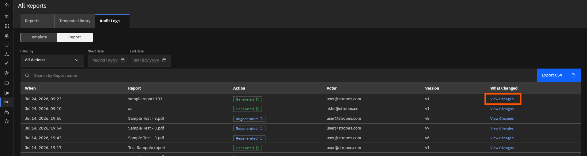 Report Audit Logs: Step 13 — View Changes for a Report Entry (screenshot 13)