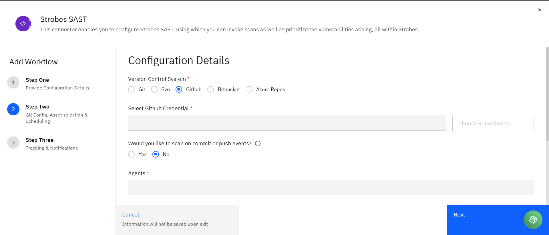 Configuring Strobes SAST: Select GitHub (screenshot 8)